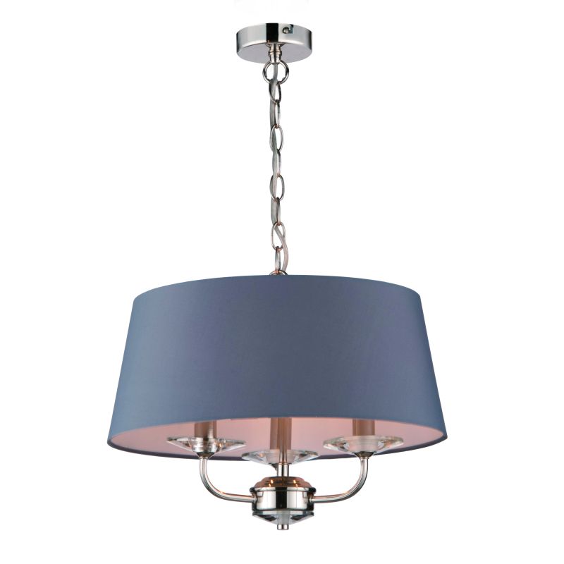 Ceiling Lights - Stylo - Grey Shade & Nickel with Crystal 3 Light Pendant Cork-Lighting-PFSTYLO/3NK - Stylo - Grey Shade & Nickel with Crystal 3 Light Pendant