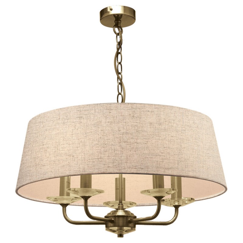 Cork Lighting-PFSTYLO/5AB - Stylo - Antique Brass 5 Light Centre Fitting with Cream Shade