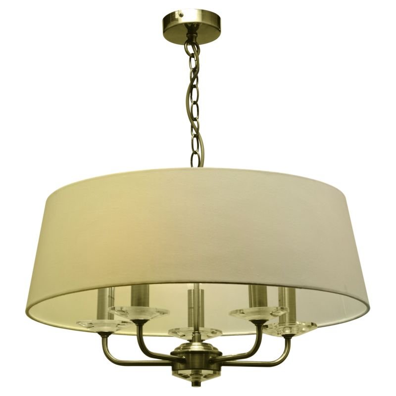 Ceiling Lights - Stylo - Cream & Antique Brass with Crystal 5 Light Pendant Cork-Lighting-PFSTYLO/5AB - Stylo - Cream & Antique Brass with Crystal 5 Light Pendant
