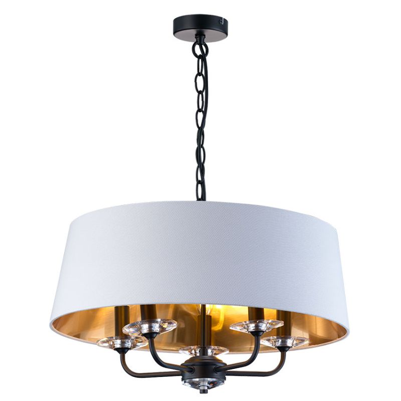 Cork Lighting-PFSTYLO/5BLK - Stylo - Black 5 Light Centre Fitting with White & Gold Shade