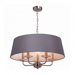 Stylo - Nickel & Crystal 5 Light Pendant with Grey Shade