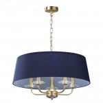 Stylo - Satin Brass 5 Light Centre Fitting with Navy Shade Stylo - Satin Brass 5 Light Centre Fitting with Navy Shade