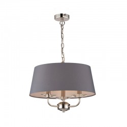 Stylo - Nickel & Crystal 3 Light Pendant with Grey Shade