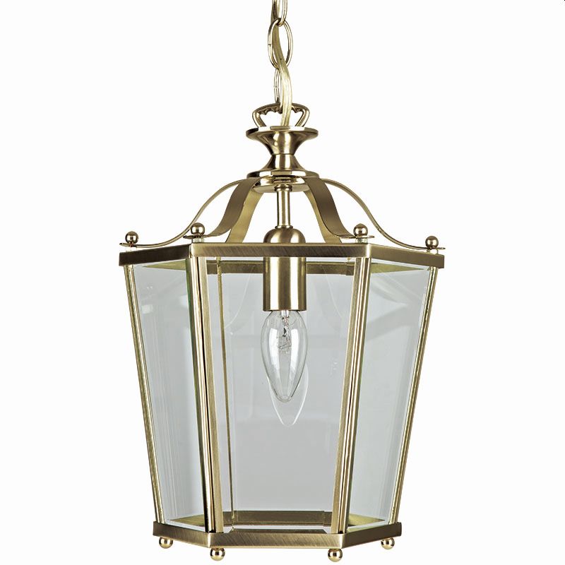 Cork-Lighting-PL170/1AB - Lanterns - Antique Brass with Glass Single Lantern Pendant
