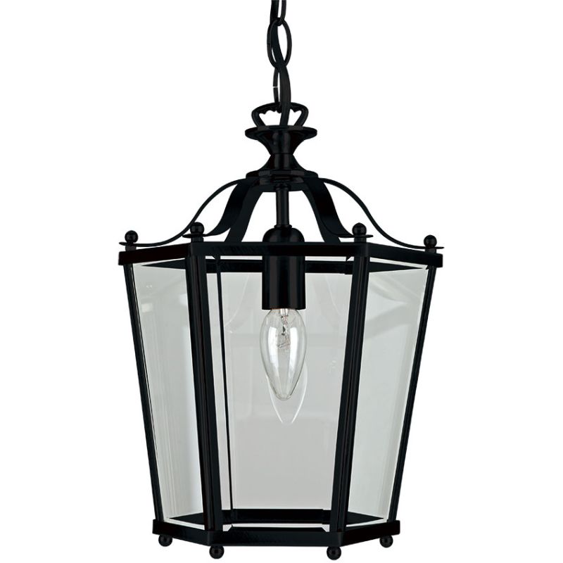Cork Lighting-PL170/1BL - Lanterns - Black Single Lantern Pendant with Glass