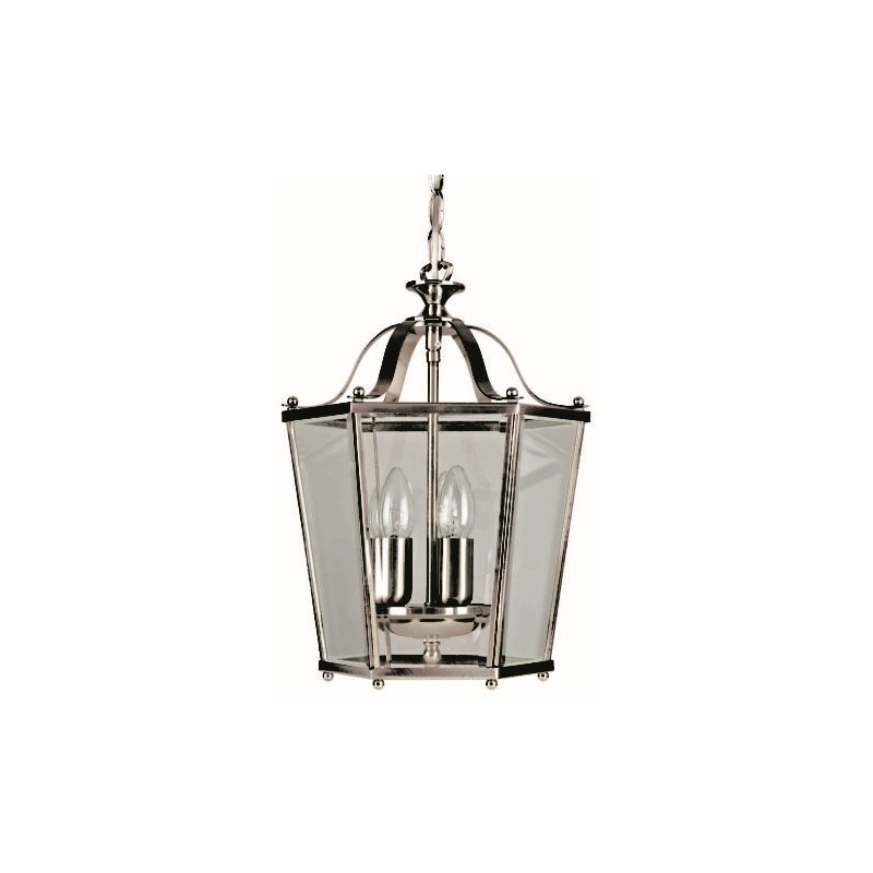 Ceiling Lights - Lanterns - Satin Nickel with Glass 3 Light Lantern Pendant Cork-Lighting-PL171/3SN - Lanterns - Satin Nickel with Glass 3 Light Lantern Pendant
