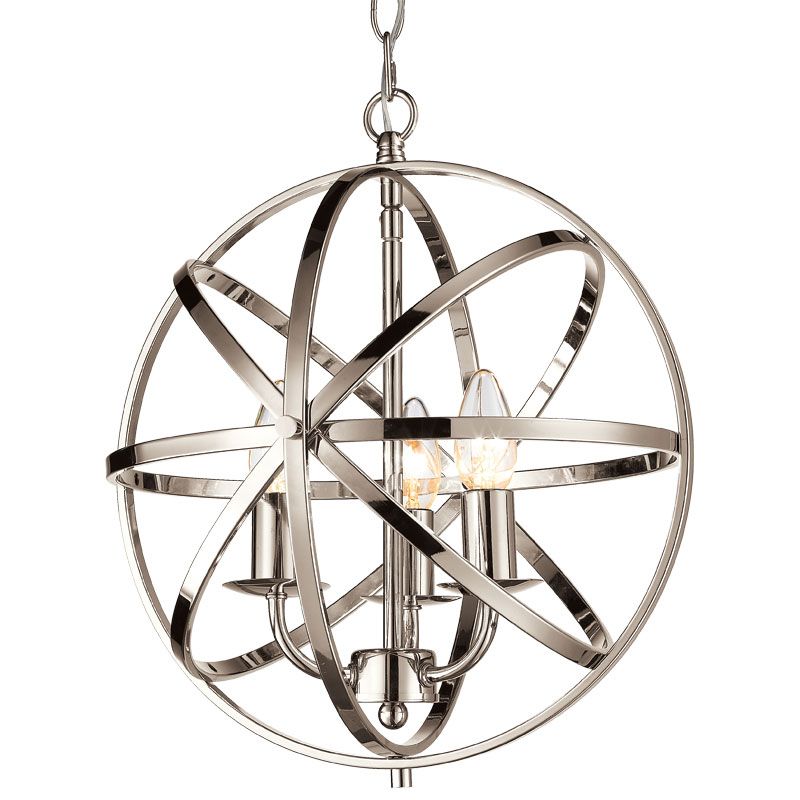 Cork Lighting-PL5343/3SN - Besca - Satin Nickel 3 Light Spherical Cage Pendant