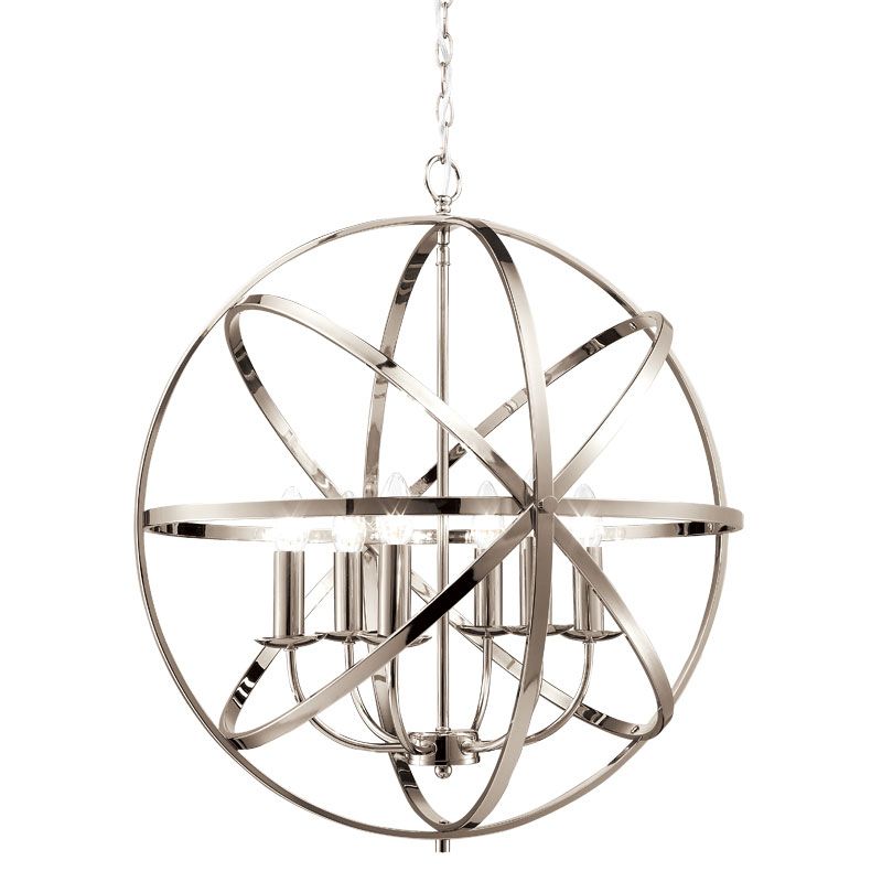 Cork Lighting-PL5343/6SN - Besca - Satin Nickel 6 Light Spherical Cage Pendant