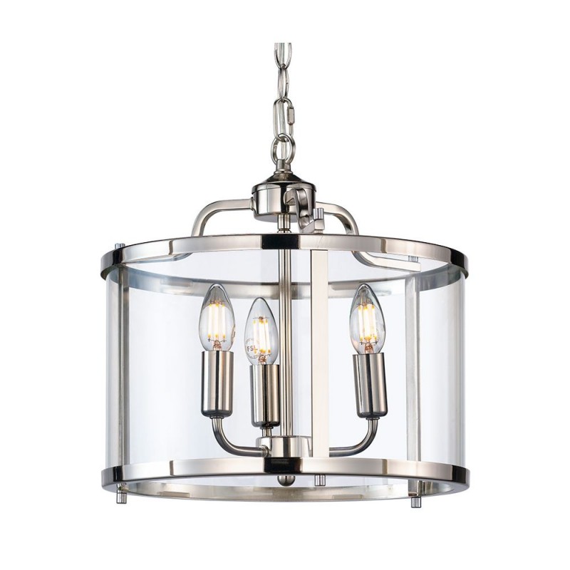 Cork Lighting-PL5421/3PN - Zaros - Polished Nickel 3 Light Lantern Pendant
