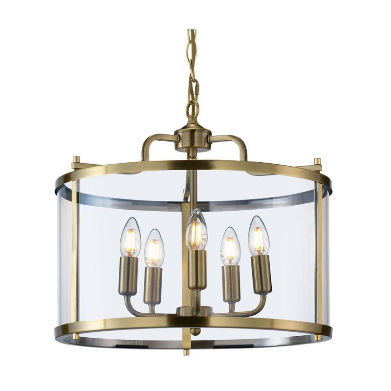 Cork Lighting-PL5421/5AB - Zaros - Antique Brass 5 Light Lantern Pendant