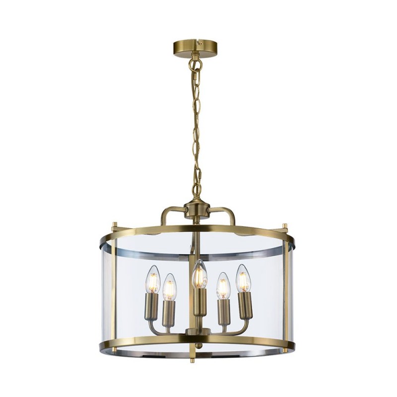 Cork Lighting-PL5421/5AB - Zaros - Antique Brass 5 Light Lantern Pendant