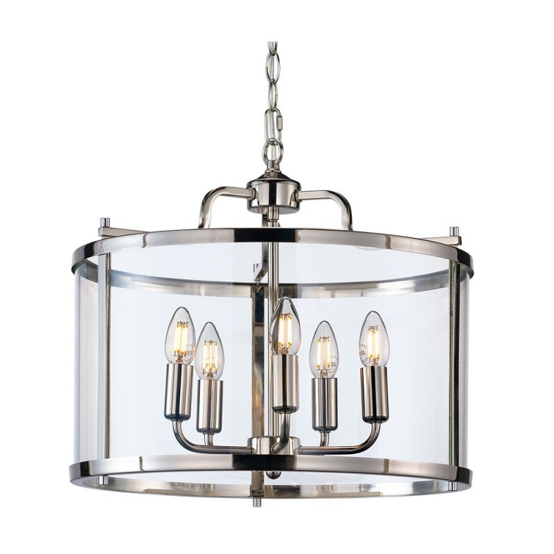 Cork Lighting-PL5421/5PN - Zaros - Polished Nickel 5 Light Lantern Pendant