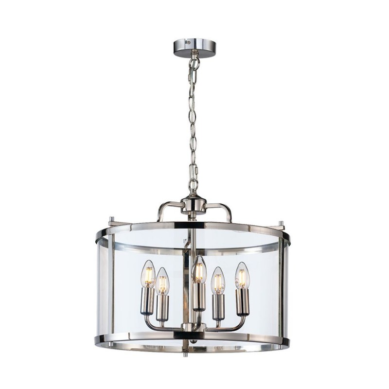 Cork Lighting-PL5421/5PN - Zaros - Polished Nickel 5 Light Lantern Pendant