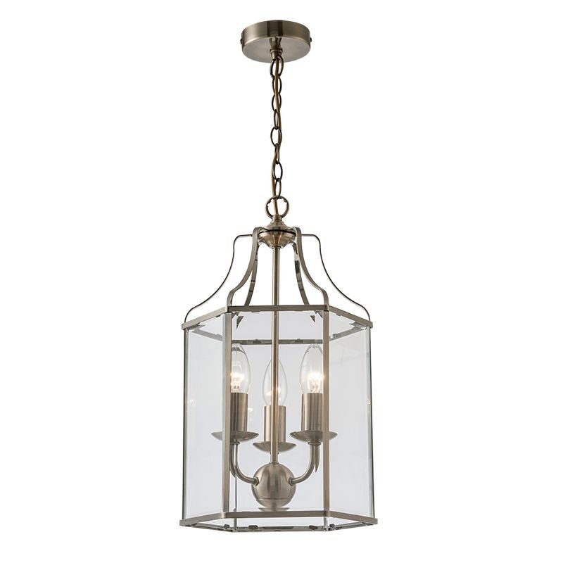 Ceiling Lights - Cambridge - Clear Glass & Antique Brass 3 Light Lantern Pendant Cork Lighting-PL6117/3AB - Cambridge - Clear Glass & Antique Brass 3 Light Lantern Pendant