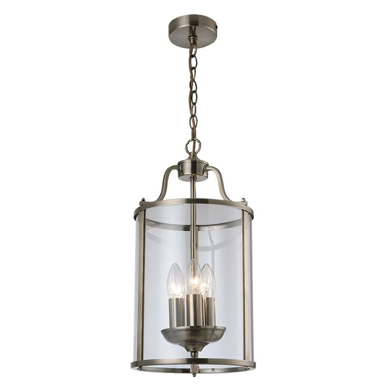 Ceiling Lights - Hadley - Clear Glass & Antique Brass 3 Light Lantern Pendant Cork Lighting-PL81165/3AB - Hadley - Clear Glass & Antique Brass 3 Light Lantern Pendant