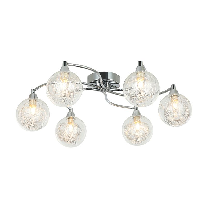 Cork Lighting-SF14195/6CR - Nasa - Chrome 6 Light Flush with Chrome Wire & Clear Glass