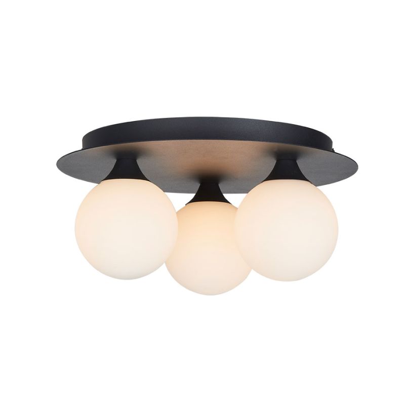 Cork Lighting-SF16053/3BL - Acqua Globe - Black 3 Light Semi Flush with White Glass