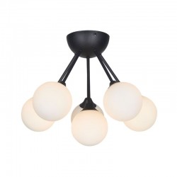 Acqua Globe - Black 6 Light Semi Flush with White Glasses