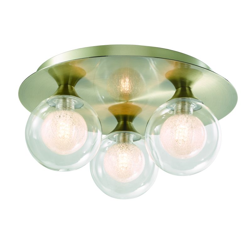 Bathroom Lights - Acqua Globe - Antique Brass with Double Glass 3 Light Semi Flush Cork-Lighting-SF16053/3AB - Acqua Globe - Antique Brass with Double Glass 3 Light Semi Flush