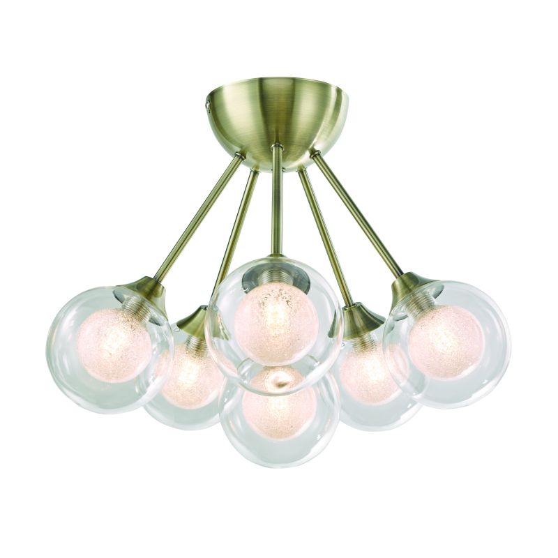 Bathroom Lights - Acqua Globe - Antique Brass with Double Glass 6 Light Semi Flush Cork-Lighting-SF16053/6AB - Acqua Globe - Antique Brass with Double Glass 6 Light Semi Flush