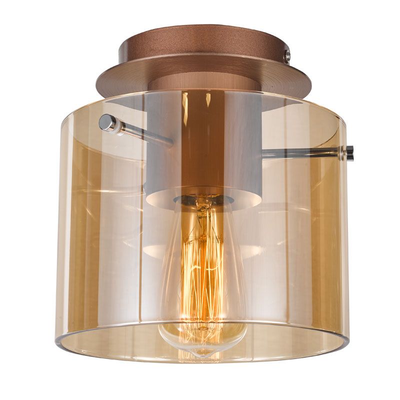 Cork Lighting-SF1607/1AMB - Vintage - Copper Flush with Amber Glass