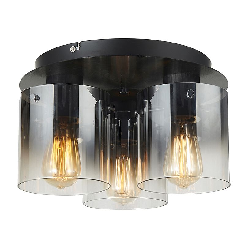 Cork Lighting-SF1607/3BL - Vintage - Black 3 Light Flush with Ombre Smoked Glass