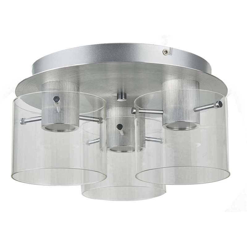 Cork Lighting-SF1607/3CLR - Vintage - Aluminium 3 Light Flush with Clear Glass