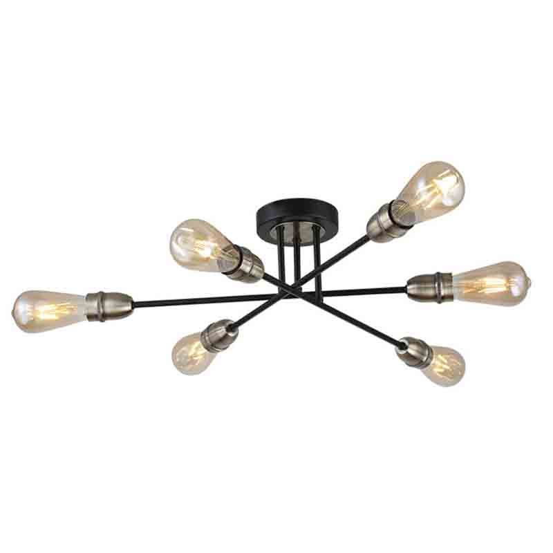 Cork Lighting-SF1966/6BL+AB - Venus - Black & Antique Brass 6 Light Semi Flush