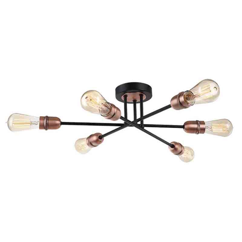 Cork Lighting-SF1966/6BL+CP - Venus - Black & Copper 6 Light Semi Flush