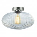 Skytech - Satin Nickel Semi Flush with Ribbed Clear Glass Skytech - Satin Nickel Semi Flush with Ribbed Clear Glass