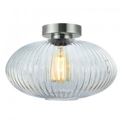 Skytech - Satin Nickel Semi Flush with Ribbed Clear Glass Skytech - Satin Nickel Semi Flush with Ribbed Clear Glass