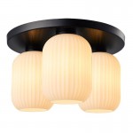 Skytech - Black 3 Light Semi Flush with Ribbed Opal Glasses Skytech - Black 3 Light Semi Flush with Ribbed Opal Glasses