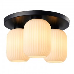Skytech - Black 3 Light Semi Flush with Ribbed Opal Glasses