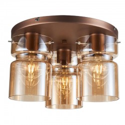 Camden - Copper 3 Light Flush with Decorative Amber Glass Camden - Copper 3 Light Flush with Decorative Amber Glass