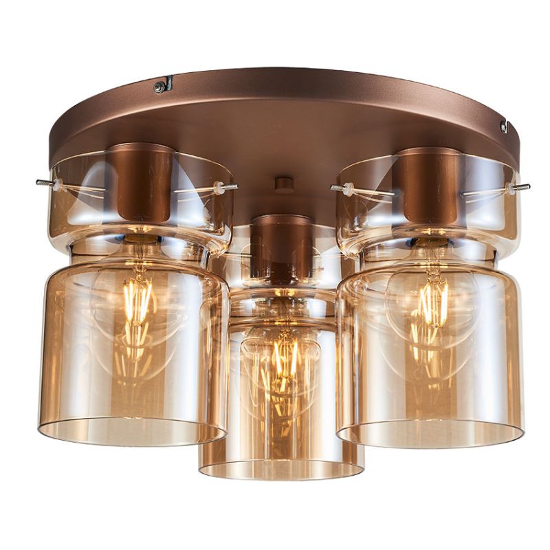 Cork Lighting-SF2207/3COP - Camden - Copper 3 Light Flush with Decorative Amber Glass