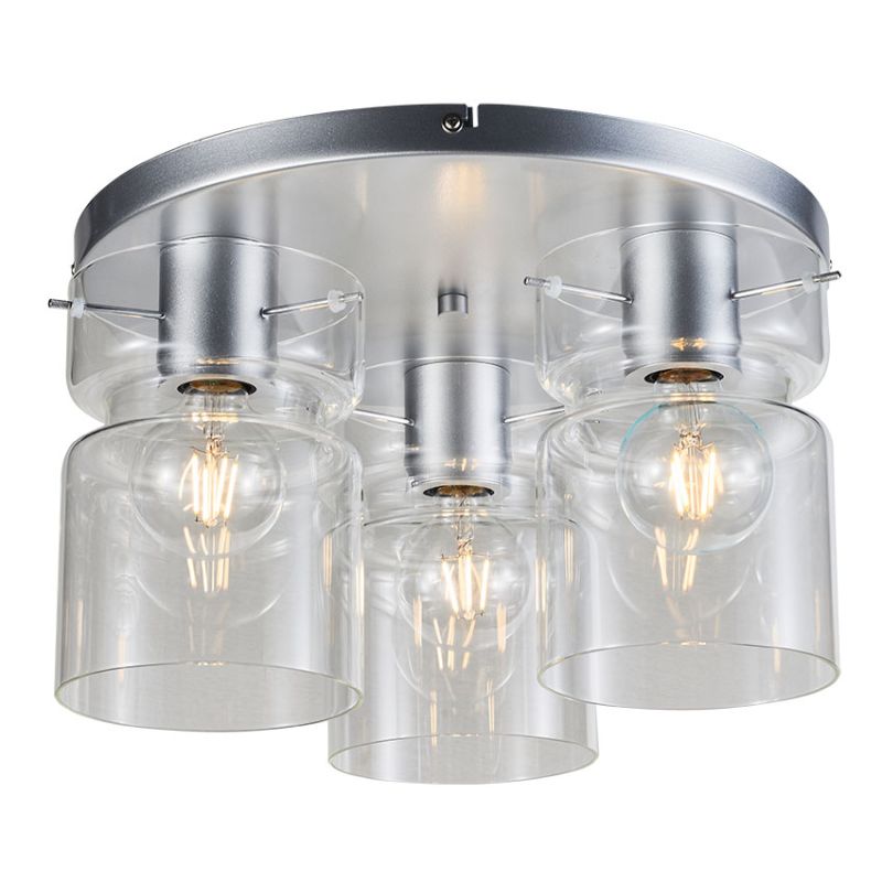 Cork Lighting-SF2207/3SIL - Camden - Aluminium 3 Light Flush with Decorative Clear Glass