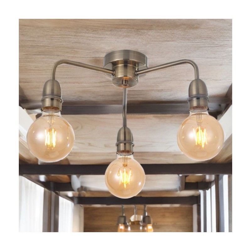 Cork Lighting-SF2312/3AB - Rion - Antique Brass 3 Light Semi Flush