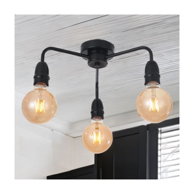 Cork Lighting-SF2312/3BL - Rion - Matt Black 3 Light Semi Flush