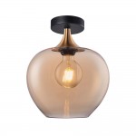 Berkley - Black & Bronze Semi Flush with Amber Glass