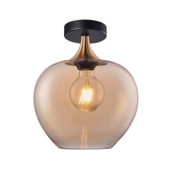 Berkley - Black & Bronze Semi Flush with Amber Glass