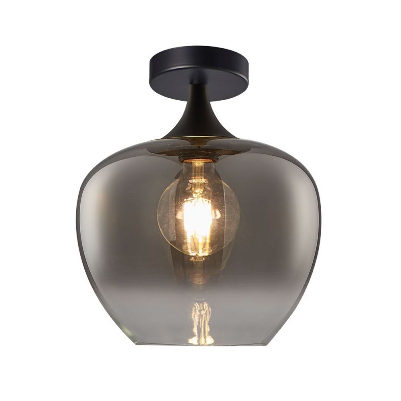 Cork Lighting-SF2522/1BLK - Berkley - Black Semi Flush with Smoked Glass