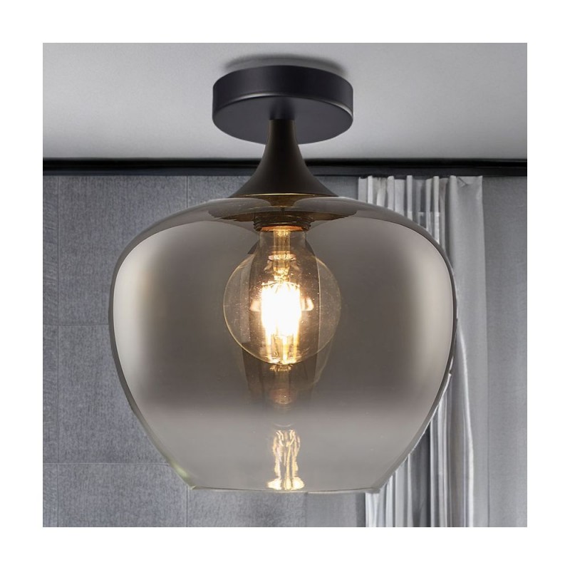 Cork Lighting-SF2522/1BLK - Berkley - Black Semi Flush with Smoked Glass