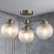 Cork Lighting-SF3075/3AB - Aura - Antique Brass 3 Light Semi Flush with Clear Ribbed Glass IP44