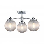 Aura - Polished Chrome 3 Light Semi Flush with Clear Ribbed Glass IP44