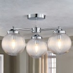 Aura - Polished Chrome 3 Light Semi Flush with Clear Ribbed Glass IP44