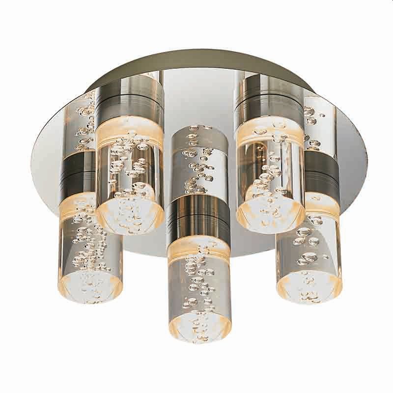 Cork Lighting-SF320/5CR - Bubble - Chrome 5 Light LED Semi Flush with Bubble Effect Glass