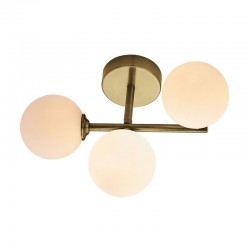 Mini Globe - Antique Brass 3 Light Semi-Flush with Opal Glasses