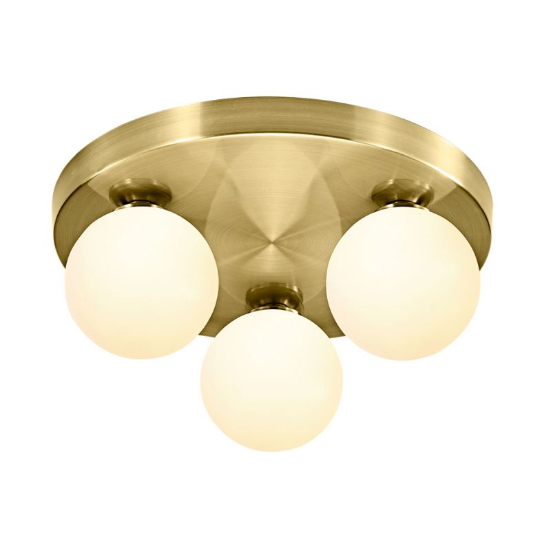 Cork Lighting-SF322/3RAB - Mini Globe - Antique Brass 3 Light Semi Flush with White Glass