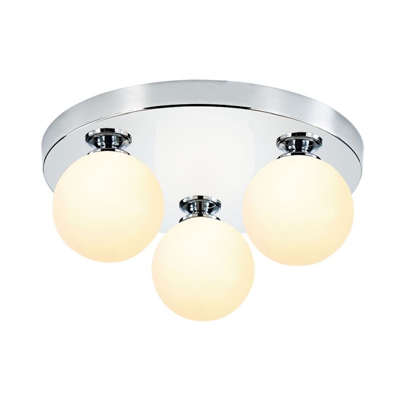 Cork Lighting-SF322/3RCR - Mini Globe - Chrome 3 Light Semi Flush with White Glass