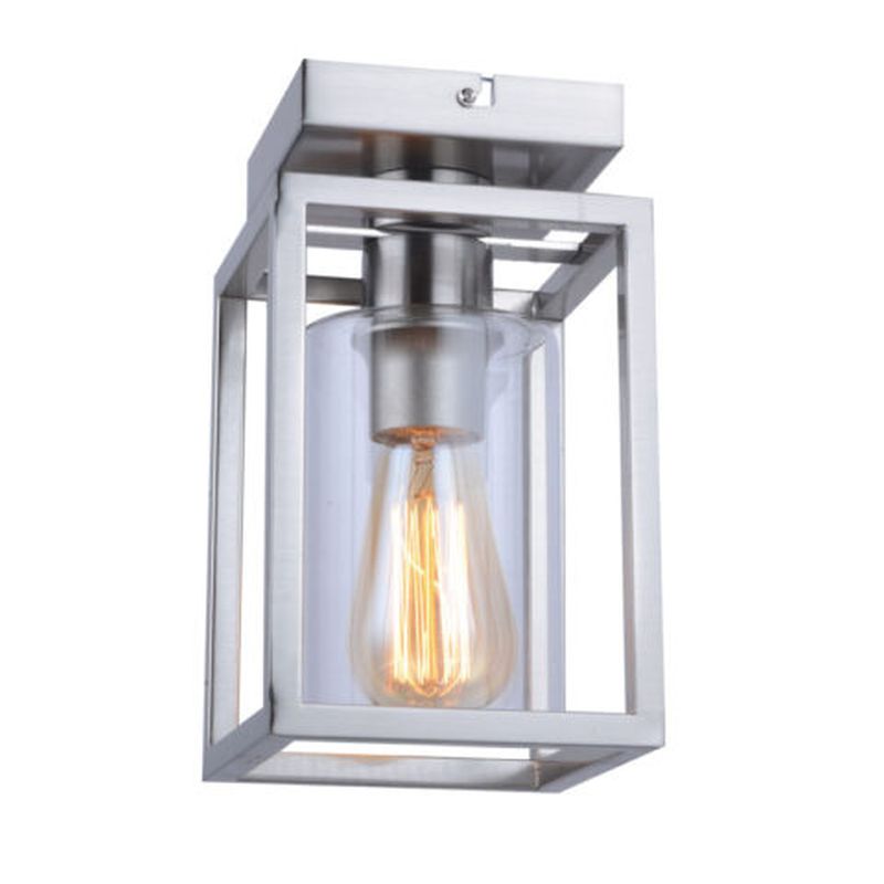 Ceiling Lights - Hampton - Satin Nickel Lantern Flush Cork Lighting-SF3366/1SN - Hampton - Satin Nickel Lantern Flush